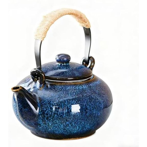 25 oz blue ceramic teapot