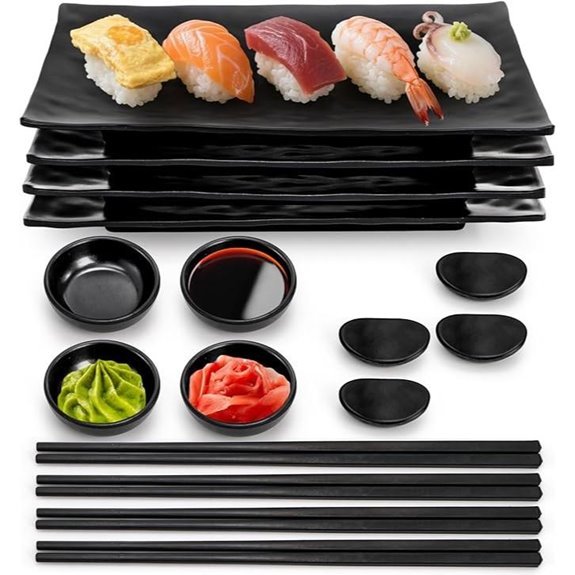 black melamine sushi plates set