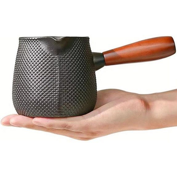 cast iron teapot with wood handle