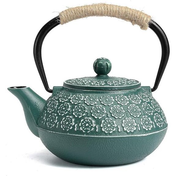 dark green 30oz cast iron teapot