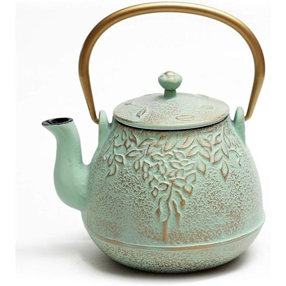 light green cast iron teapot