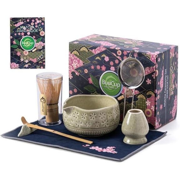 mottled green ceramic whisk set