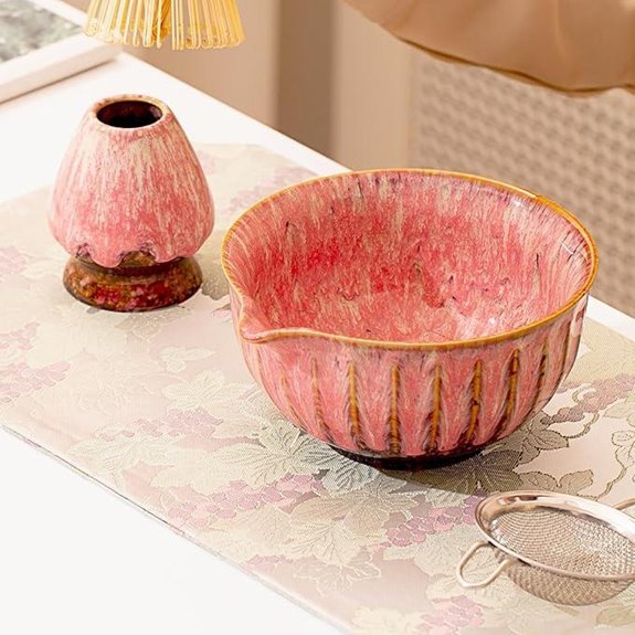 pink japanese matcha bowl set